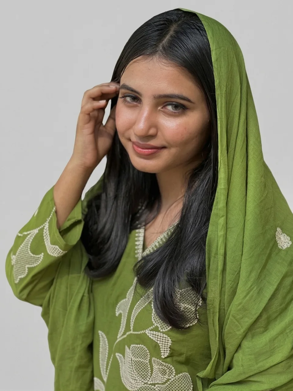 Premium Mul Cotton Green 3-Piece Kurta Set